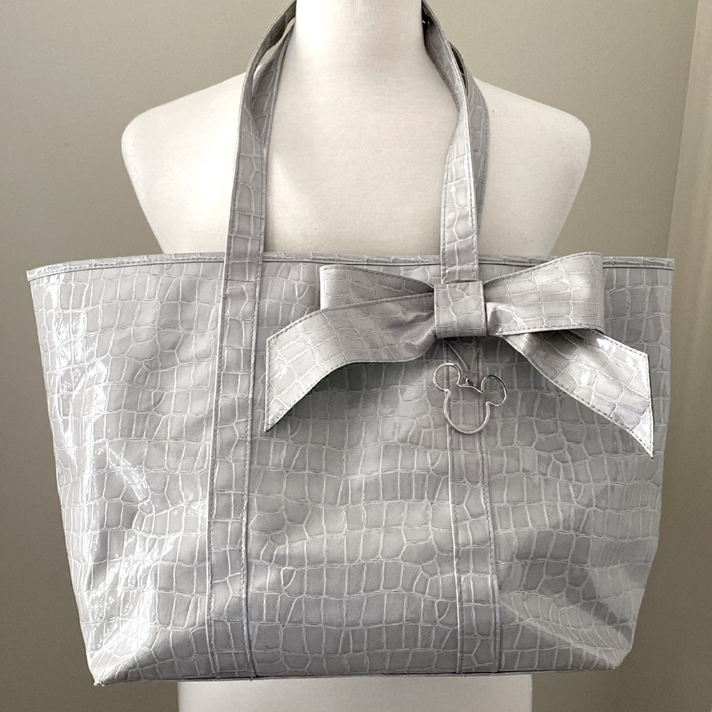 Disney Parks Crocodile Texture Tote Bag with Bow & Mickey Icon Bag Charm